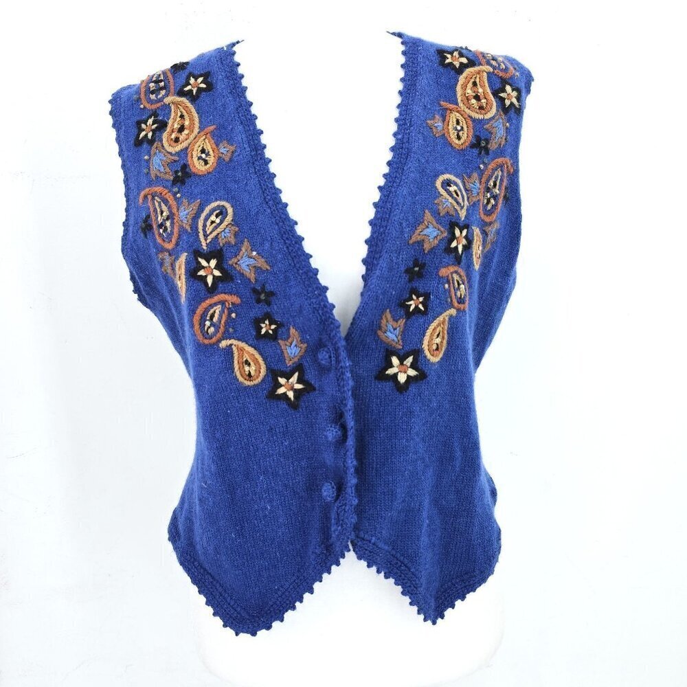 Vintage KORET Petites Periwinkle Blue Knitted Lambswool Angora Embroidered Vest